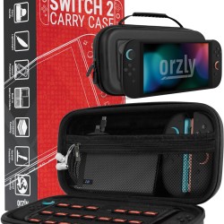 Orzly Carry Case for Nintendo Switch 2 (2025) Hard Shell Travel Case with Screen Padding, Game Cards and microSD Slots with Zipped and Open Pockets for Accessories - Gift Box Edition 