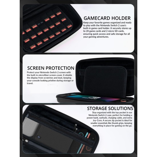 Orzly Carry Case for Nintendo Switch 2 (2025) Hard Shell Travel Case with Screen Padding, Game Cards and microSD Slots with Zipped and Open Pockets for Accessories - Gift Box Edition 